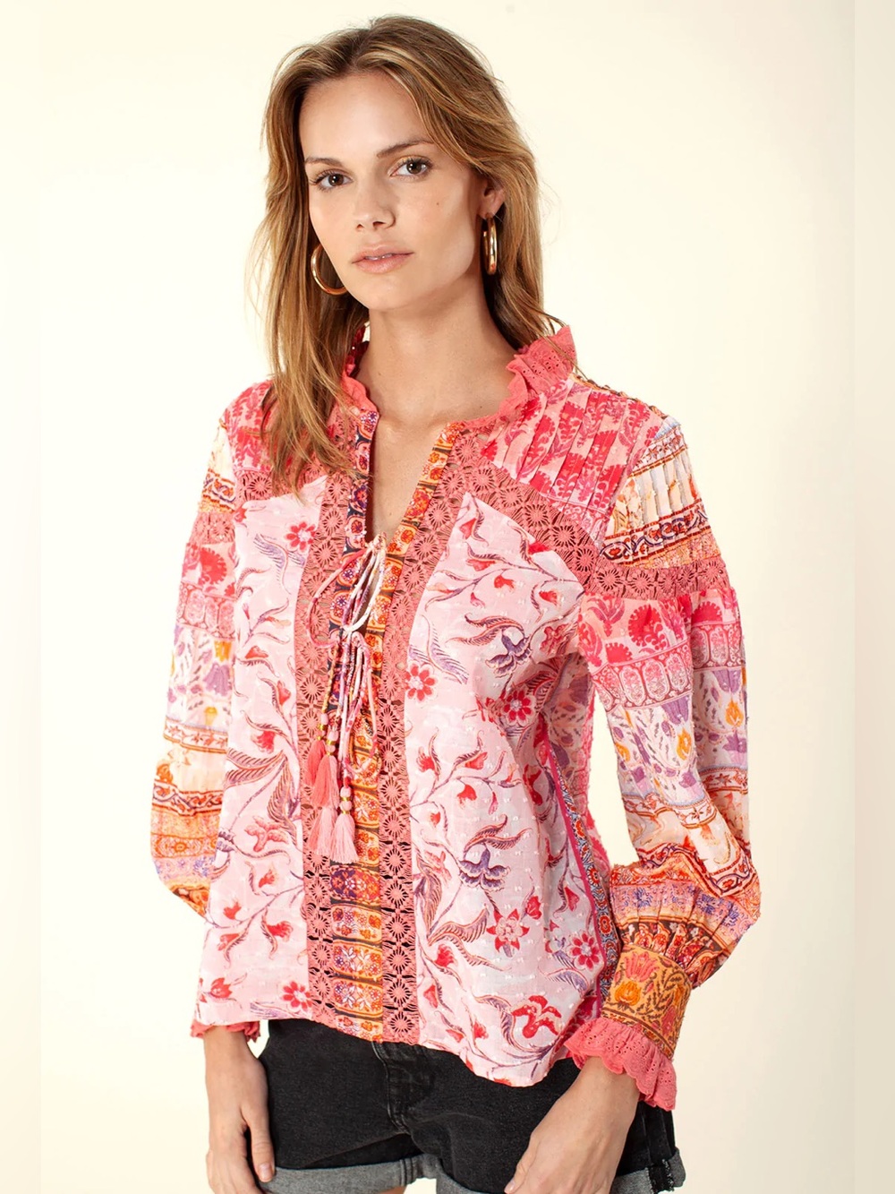 HALE BOB S Selena Pink Semi-Sheer Eyelet Swiss Dot Top NWT